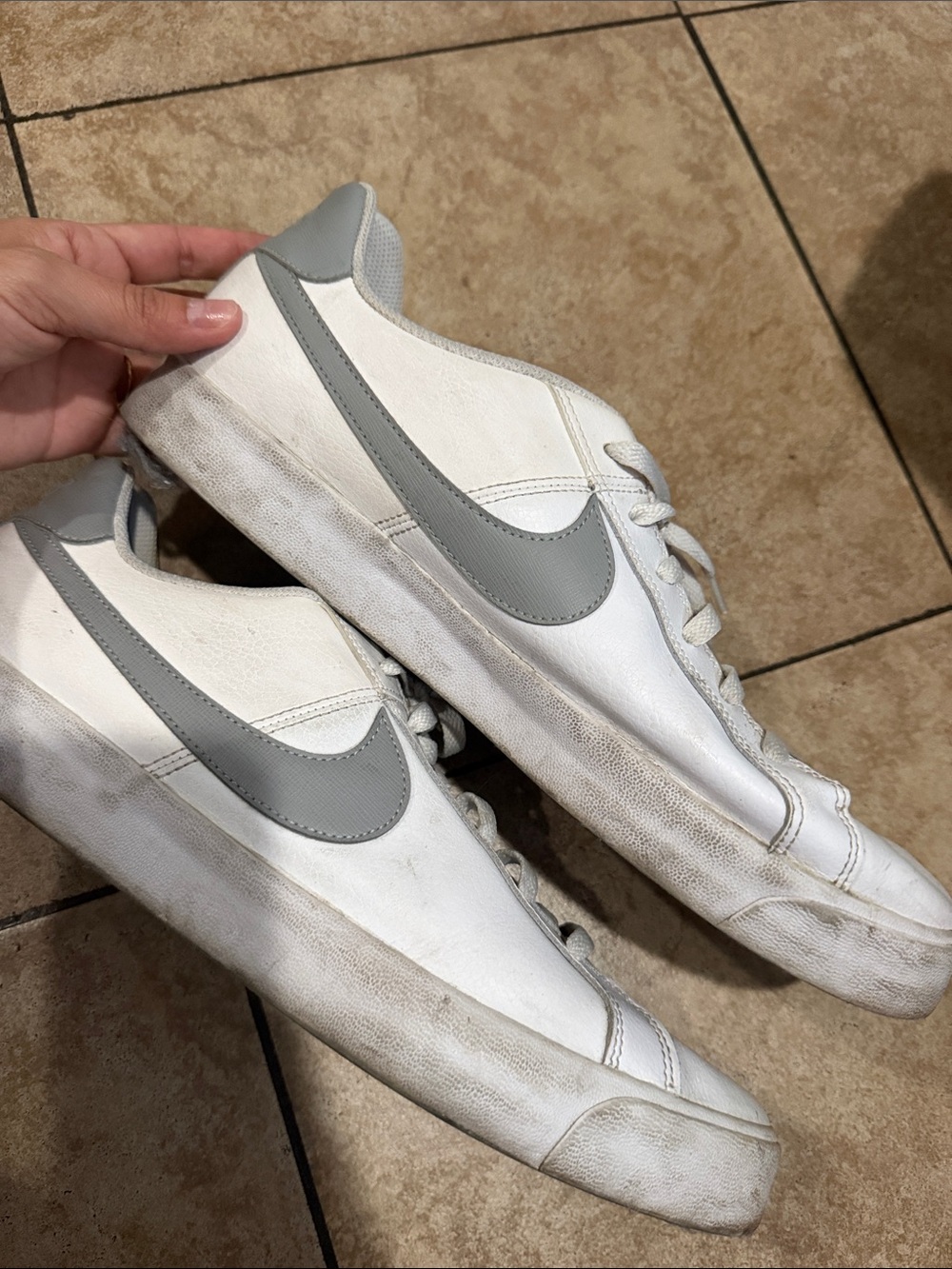 Nike White and Light Gray Men's Low-Top Sneakers